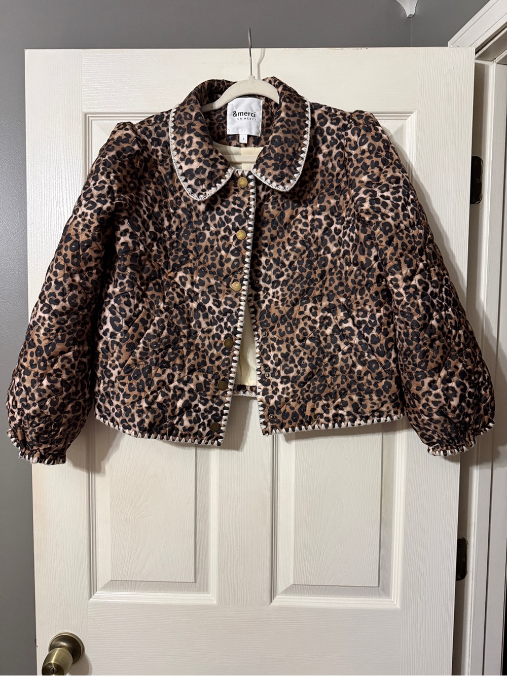 &Merci Leopard Print Quilted Puffer Jacket - Brown/Black